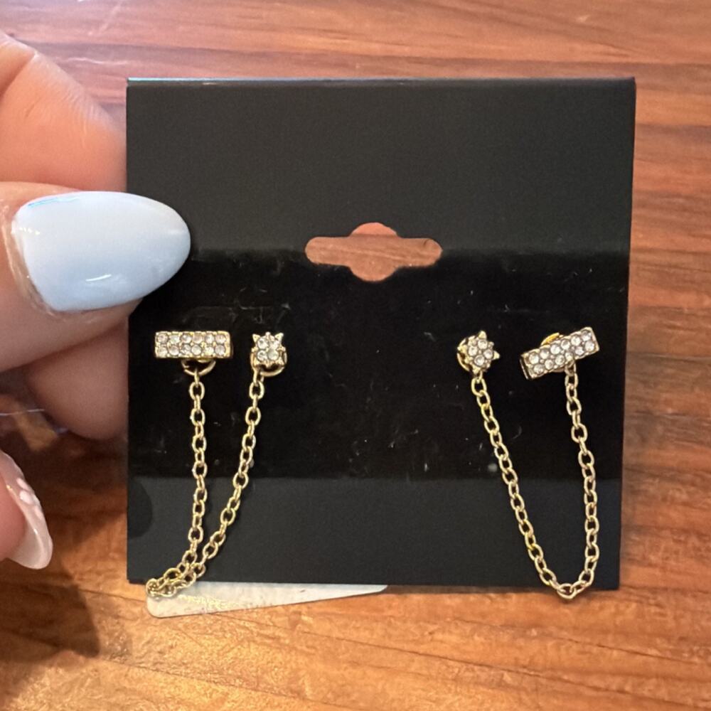 Dry Goods Chain Dangle Earrings Gold Tone Metal Butterfly Closure